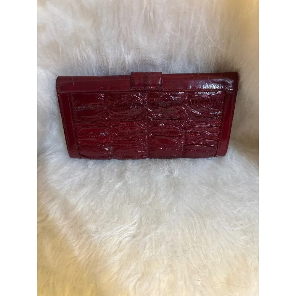 Unbranded Eel Skin Wallet Womens OS Trifold Burgundy Red Exotic Leather Vintage